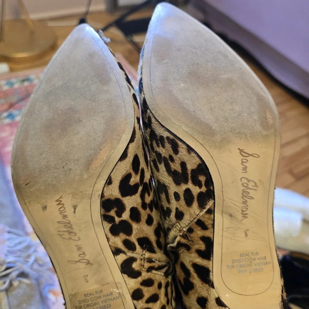 Sam Edelman Leopard Cow Hair Ankle Booties Size 8